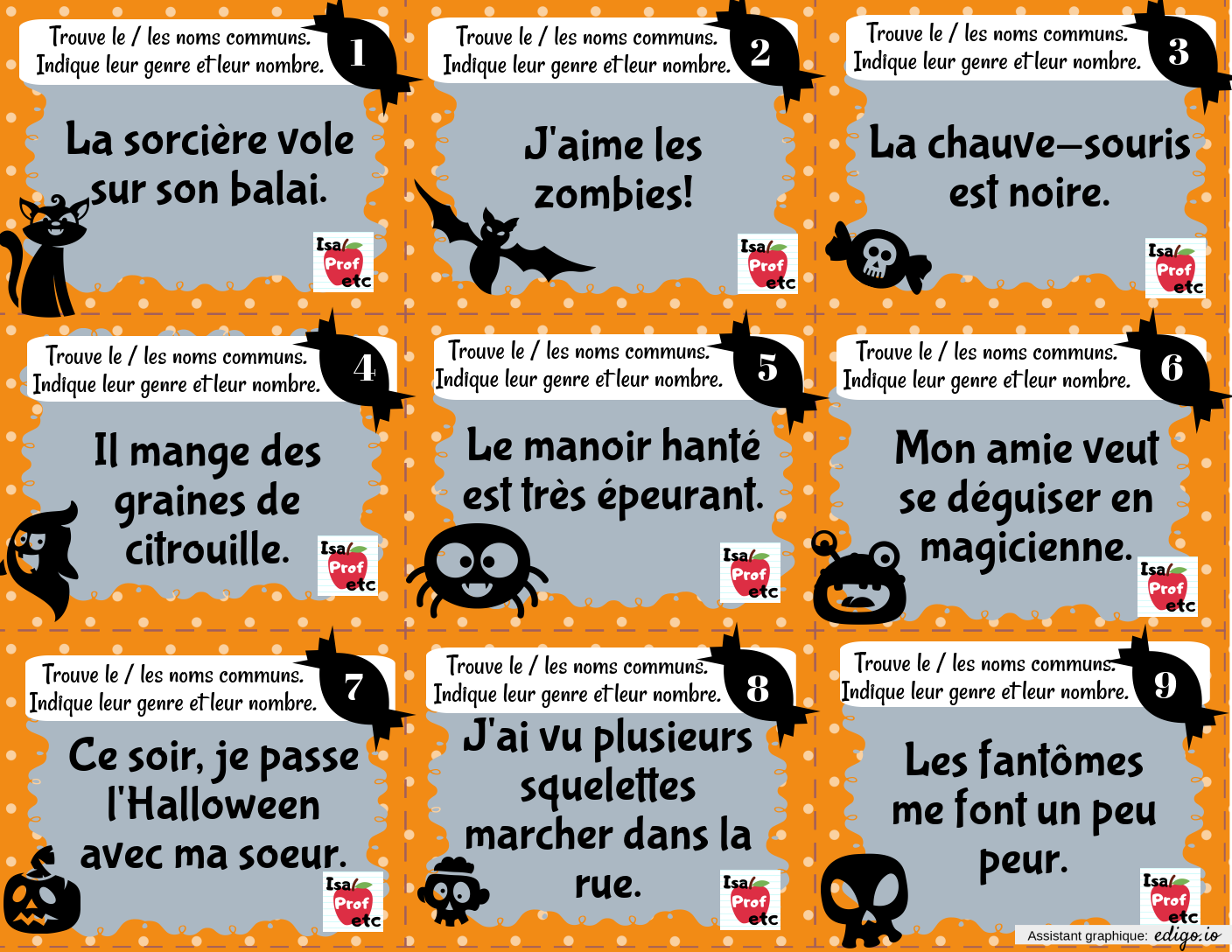 Cartes à tâche Le nom Halloween IsaProfEtc 5e à 1re 6e année