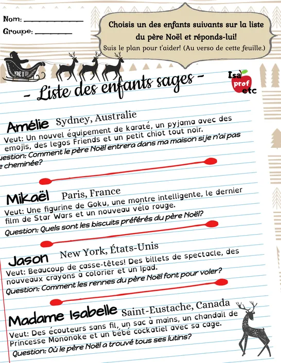 Lettre du père Noël - Isa Prof Etc