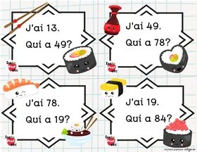 Sushis et nombres! 1 à 100 - Jeu J'ai... Qui a? Isa Prof Etc