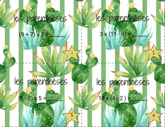 Calculs parenthèses, CE2, Cartes à tâche, Arithmétique