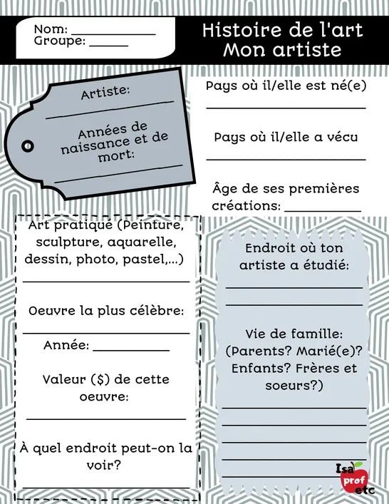 Histoire de l'art - Fiche d'informations - IsaProfEtc