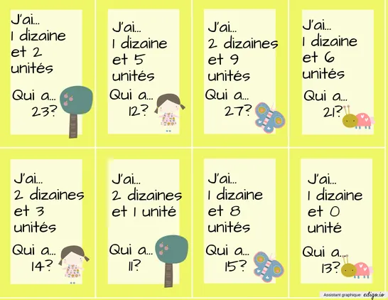J'ai... Qui a... 10 à 29