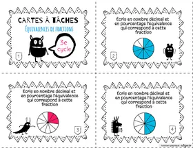 Cartes à tâches - Équivalences fractions pourcentages et nombres décimaux
