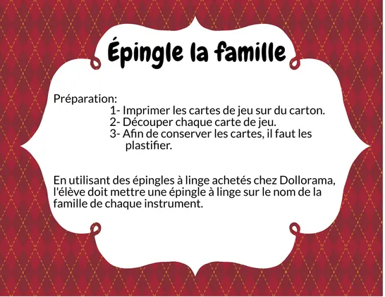 Épingle la famille, 6e année, Cartes de jeu, Musique