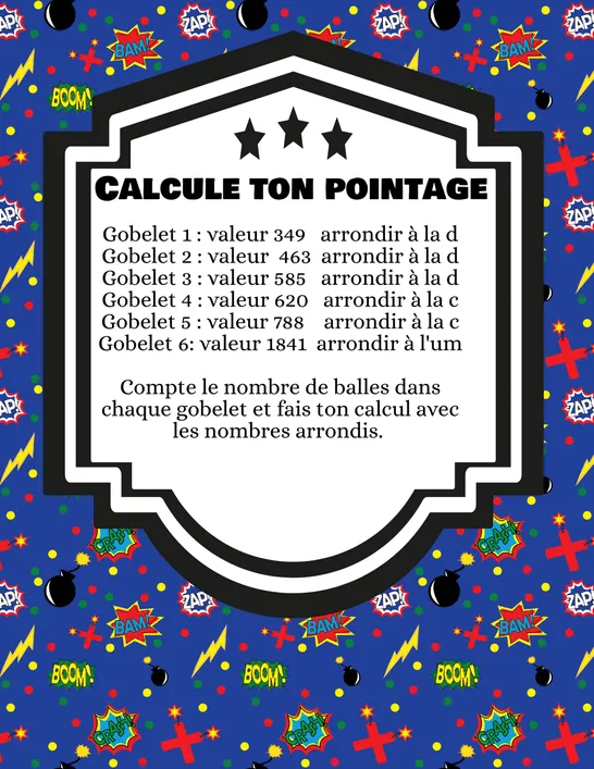 Arrondir avec un jeu de balles et de gobelets, 4e année, Exercices et activités, Arithmétique