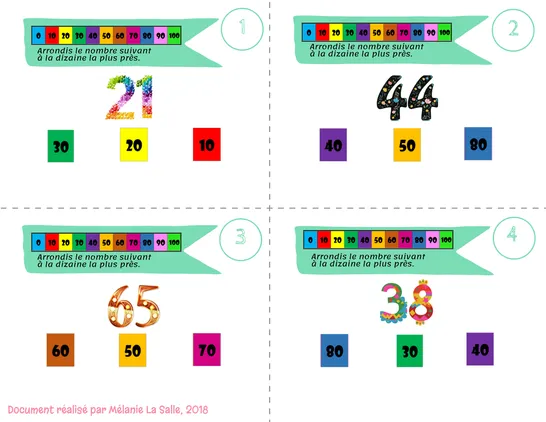 Cartes à tâche arrondir à la dizaine, 2nd grade, Exercises & activities
