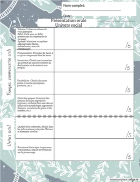 Grille évaluation univers social oral 3e cycle