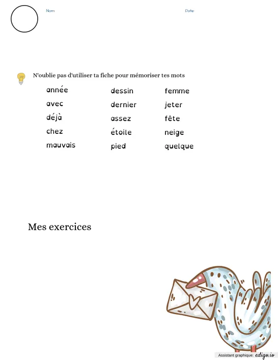 Dictée vocabulaire 3 adaptée