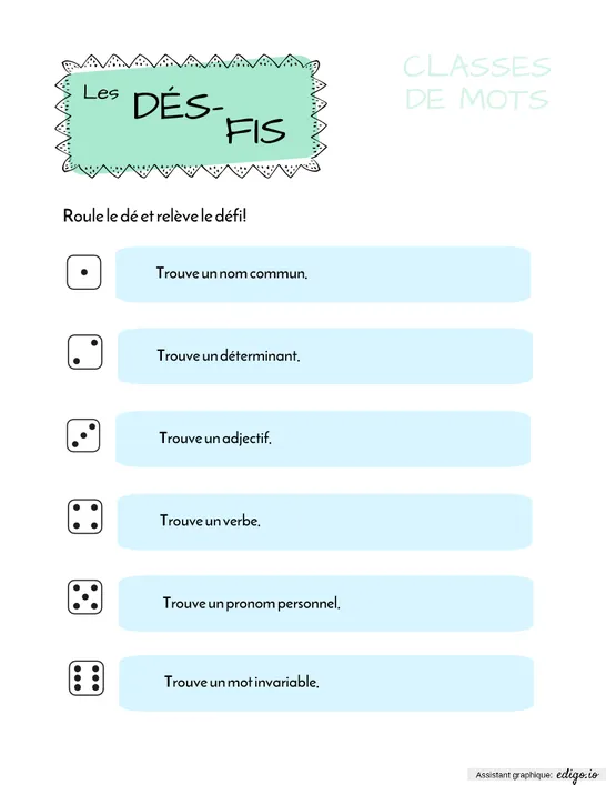 Les Dés-fis - classes de mots