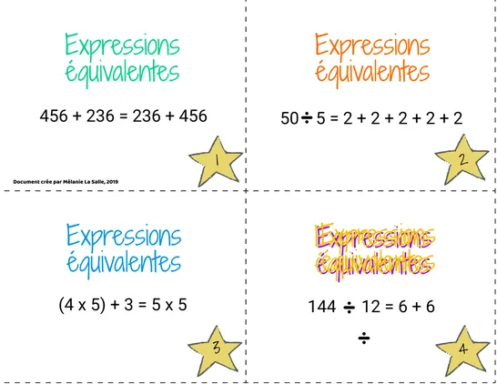 Expressions équivalentes, Fourth grade, Exercises & activities, Arithmetic