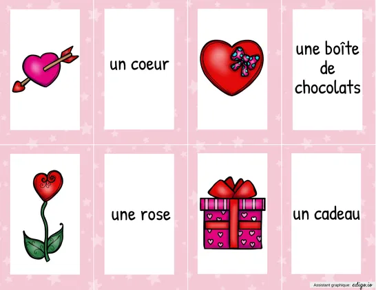 Jeu de mémoire mot-image - La Saint-Valentin