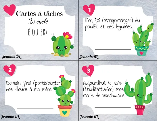 Cartes à tâches- É ou ER, 4e année, Cartes à tâche, Écriture
