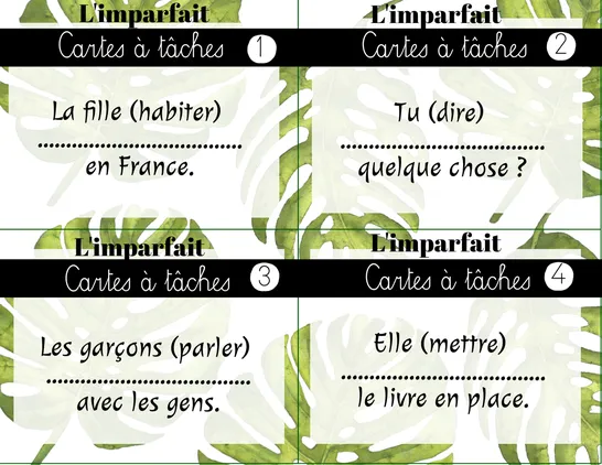 Cartes à tâches - imparfait, CM2, Cartes à tâche, Grammaire