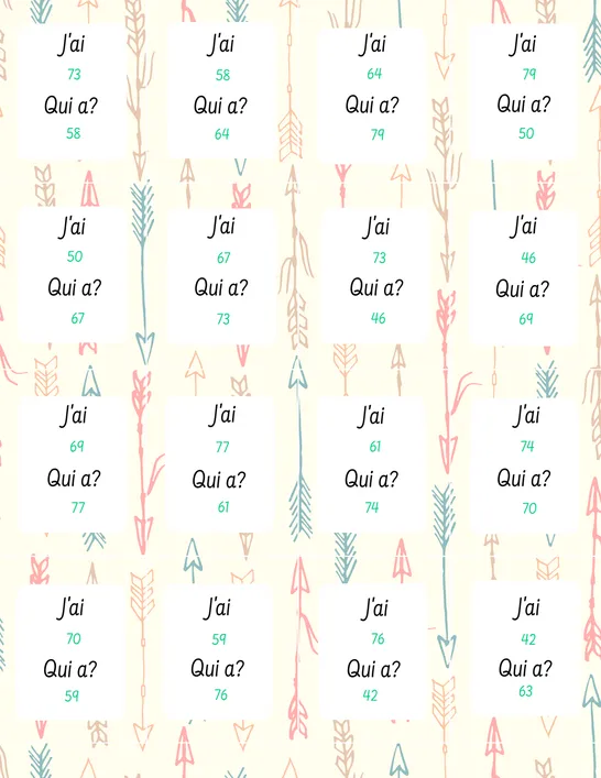 J'ai qui a, 2nd grade, Playing cards, Arithmetic