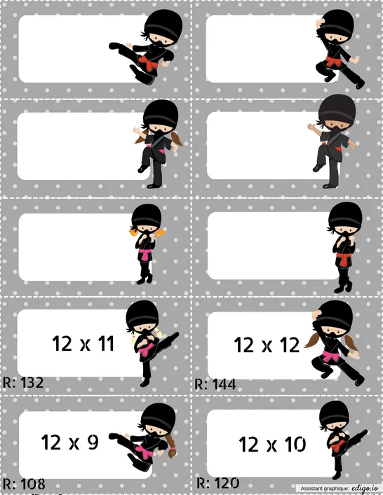 Cartes multiplications Ninja