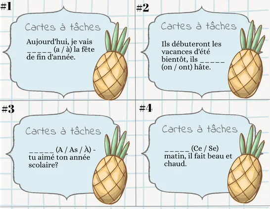 Révision des homophones, CM1, Cartes à tâche, Grammaire