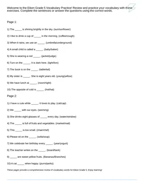 Eiken Grade 5 Vocabulary Review