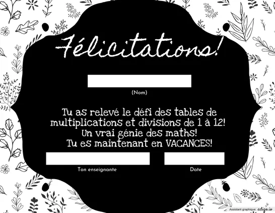 Certificat - tables
