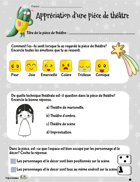 Appréciation (art dramatique 1er cycle), 2nd grade, Exercises & activities, Art