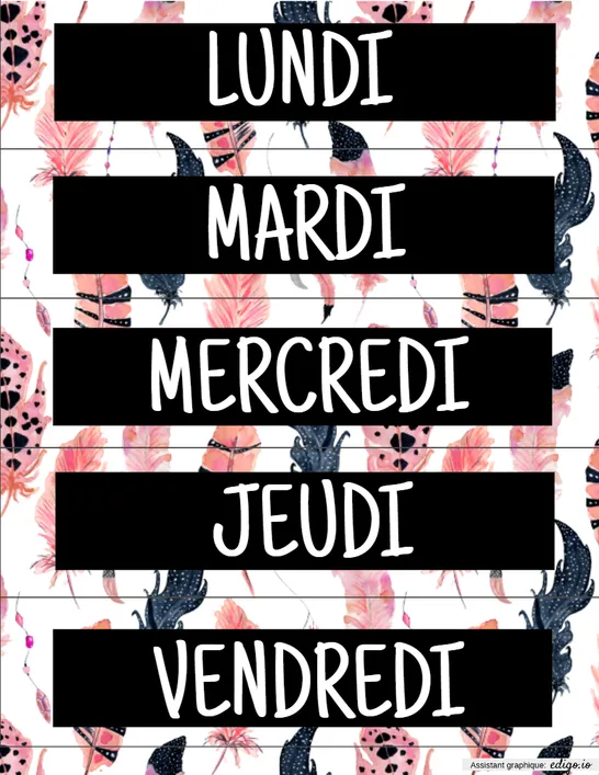 Jour de la semaine - plumes roses