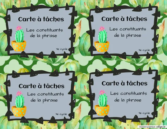 Carte à tâches : constituants de la phrases.