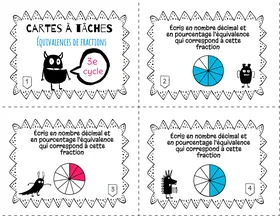 Cartes à tâches - Équivalences fractions pourcentages et nombres décimaux