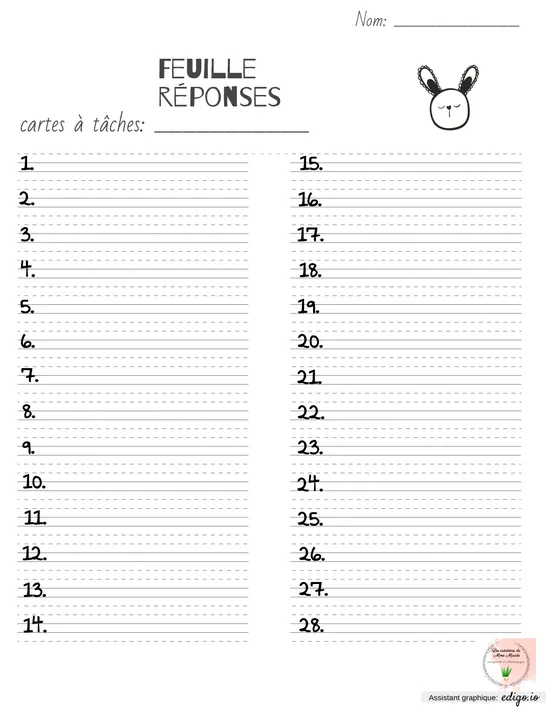 Feuille réponse-cartes à tâches