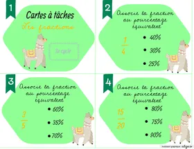 Cartes à tâches - Équivalences fractions et pourcentages