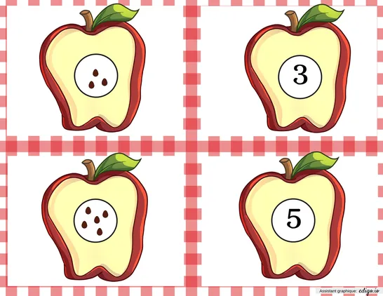 Cartes d'association des chiffres  - Les pommes