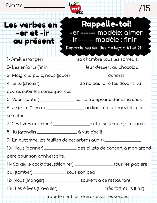Verbe -er et -ir au présent