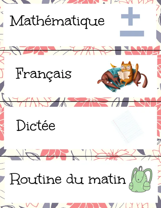 Horaire du jour, Sixth grade, Posters, Classroom Organization