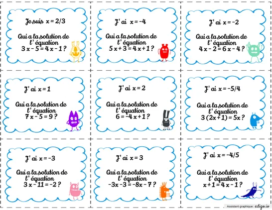 J'ai.. qui a ? équations