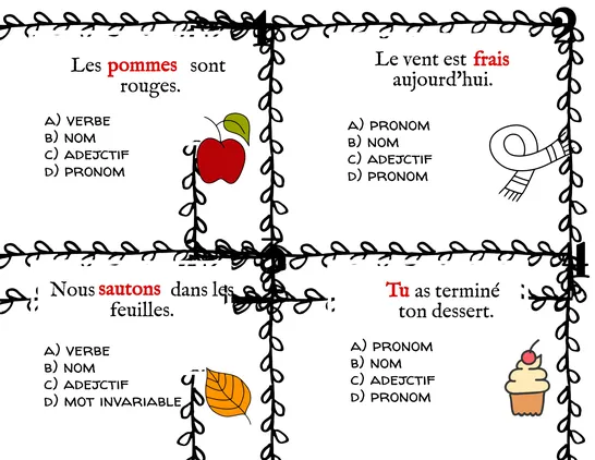 Cartes à tâches classe de mots