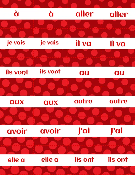 Mémoire_mots fréquents_1, 2e année, Cartes de jeu, Lecture