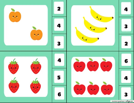 Cartes à pinces_chiffres fruits