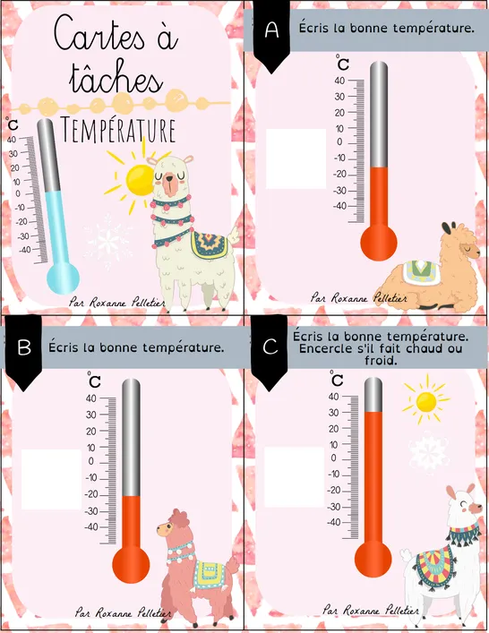 Température LAMA, 2nd grade, Task cards, Arithmetic