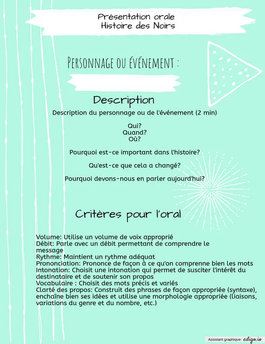 Fiche descriptive de l'oral ECR histoire des Noirs