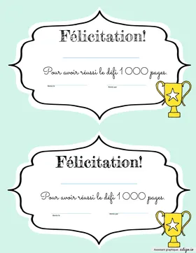 Certificat Défi 1000 pages