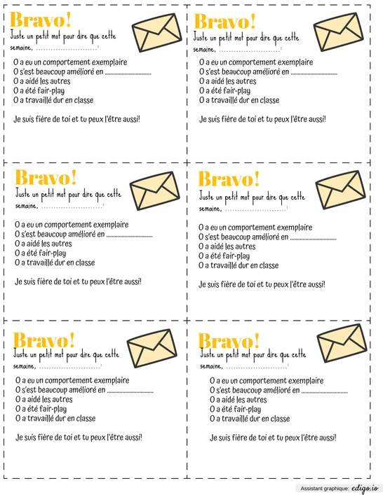 Billets agenda parents bravo