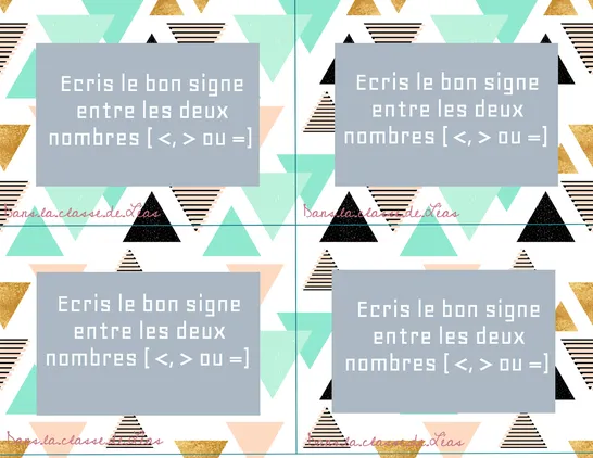 CAT écris le bon signe, CE2, Cartes à tâche, Algèbre