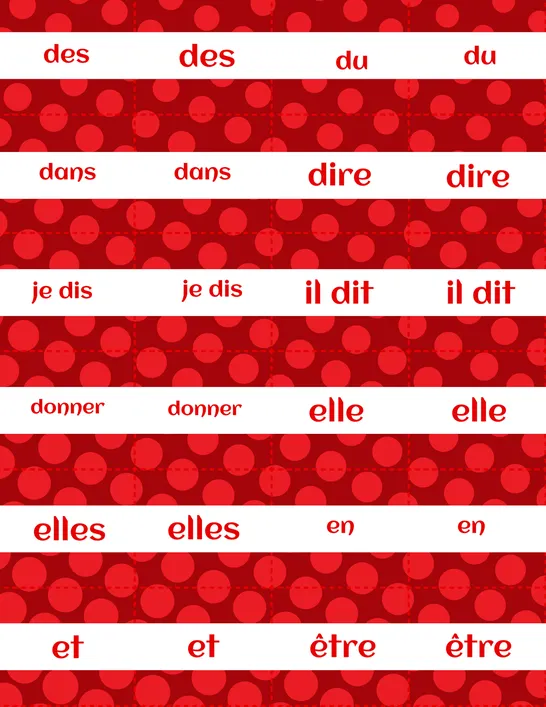 Mémoire mots fréquents_2, 2e année, Cartes de jeu, Lecture