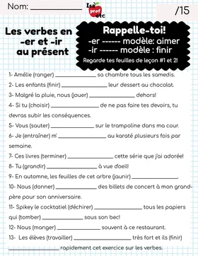 Verbe -er et -ir au présent