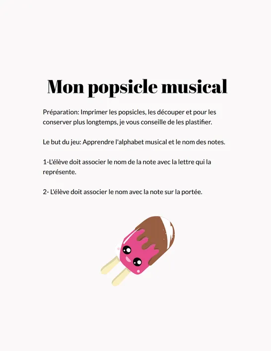 Mon popsicle musical, CE1, Cartes de jeu, Musique