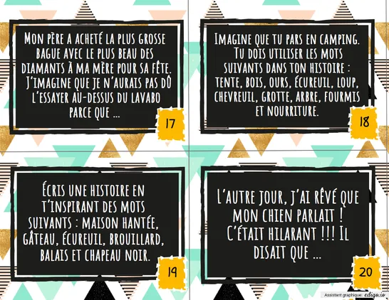Cartes à tâches sujets d'écriture (partie # 2 )