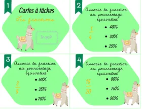 Cartes à tâches - Équivalences fractions et pourcentages