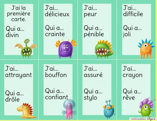 J'ai... qui a? - Synonymes