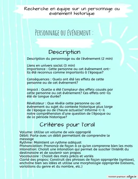 Fiche descriptive de l'oral sur un personnage ou événement historique