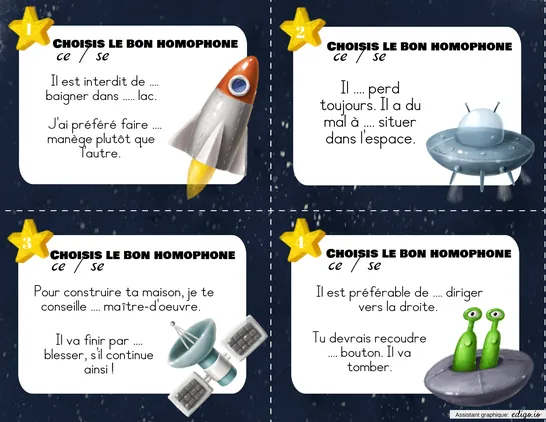 Homophones cartes à tâches