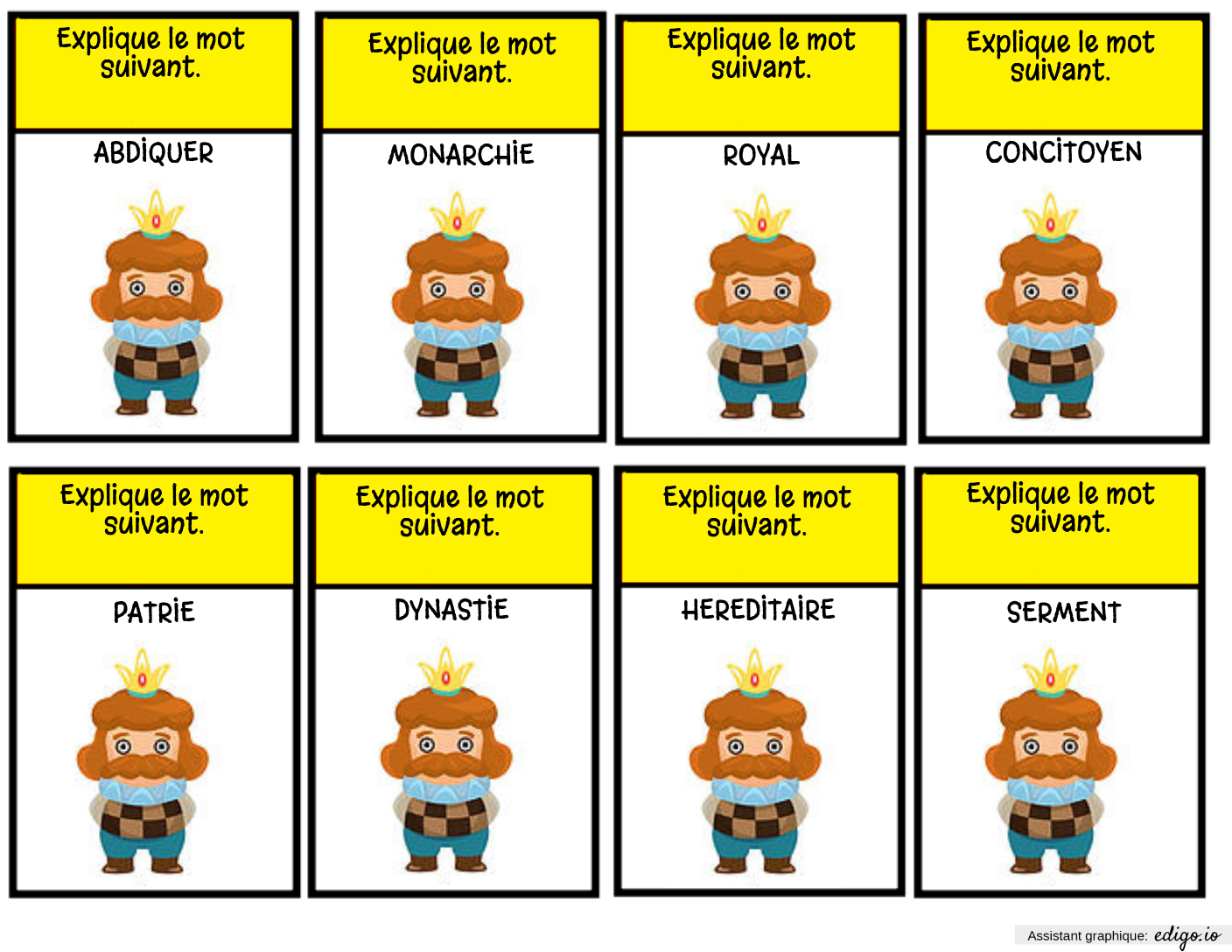 Vocabulaire fête du roi, Third grade, 2nd grade, Task cards, Others - Edigo