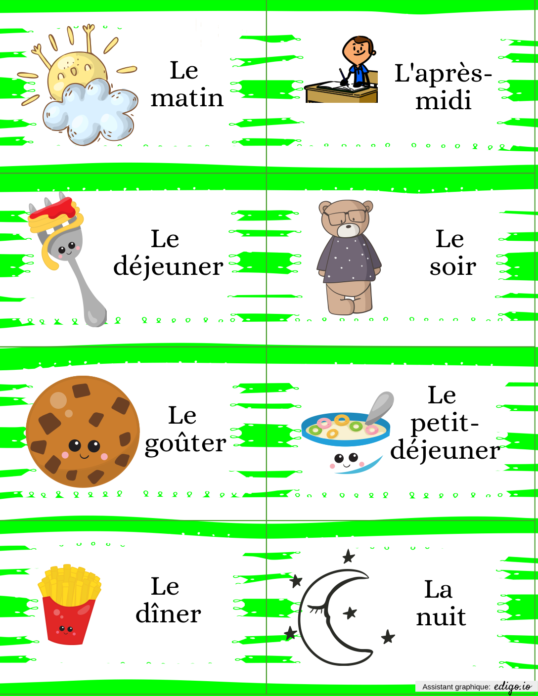 Les moments de la journée, 1st grade, Preschool, Labels and tags, Others -  Edigo